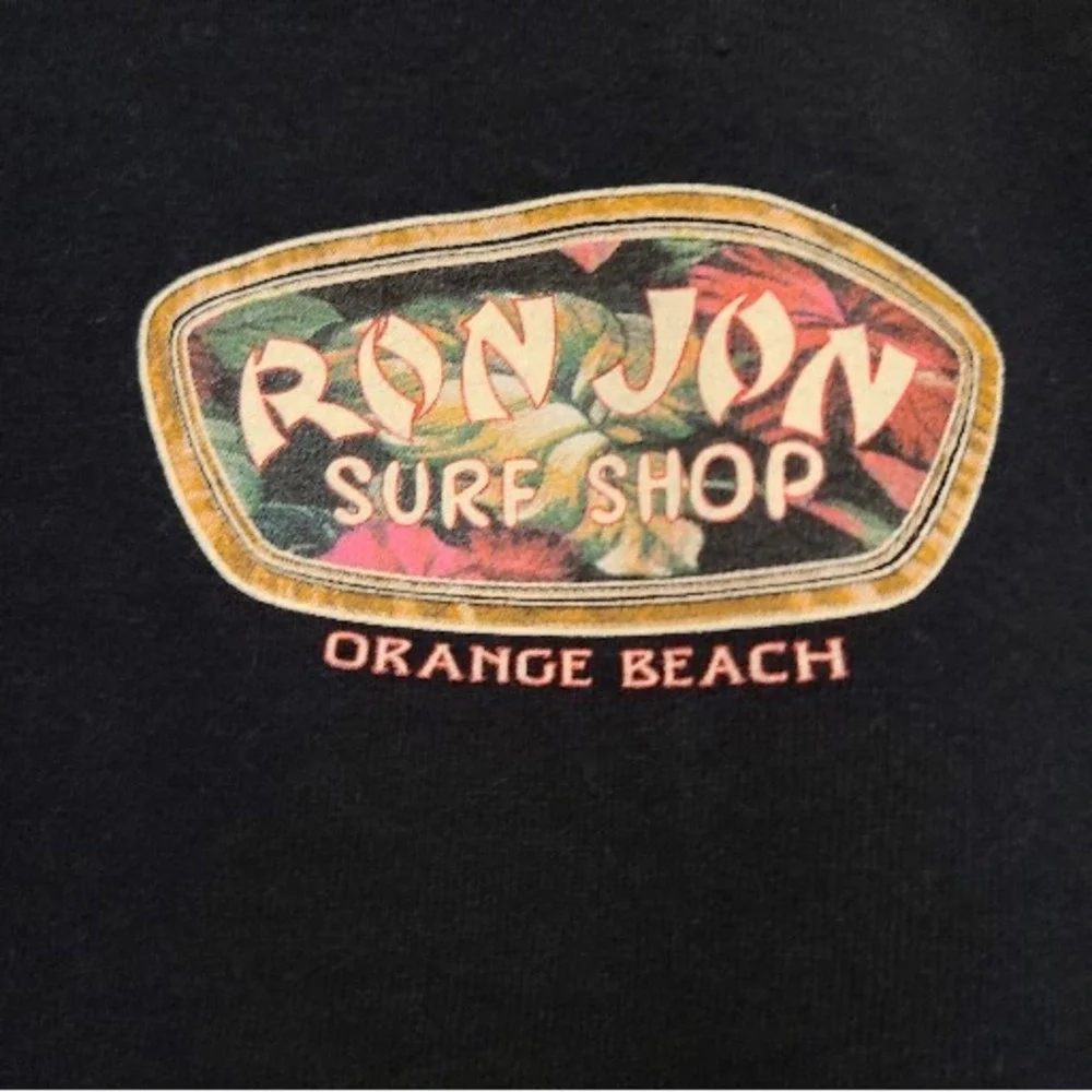 Ron Jon Surf Shop Men T-Shirt Med Black Logo Orange Beach Short Sleeve Crew Neck